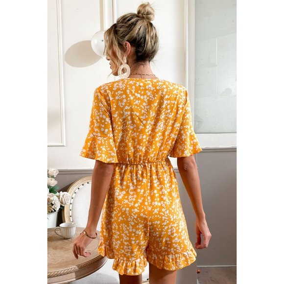 Printed Surplice Neck Ruffled Romper - Picture 2 of 3